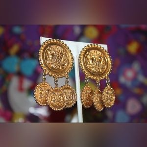 💓🪙 12K Very Rare FENDI Janus Head Coin Statement Earrings